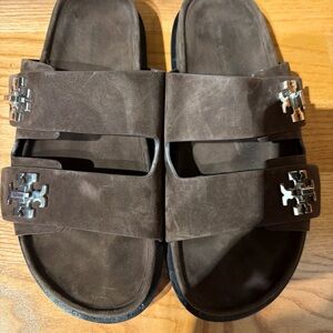 Tory Burch T-Lock Sport Slide Sandals Brown Silver
****** SOLD****